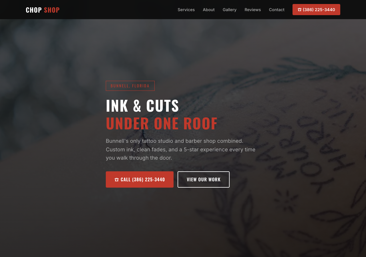Chop Shop Tattoo and Barber website